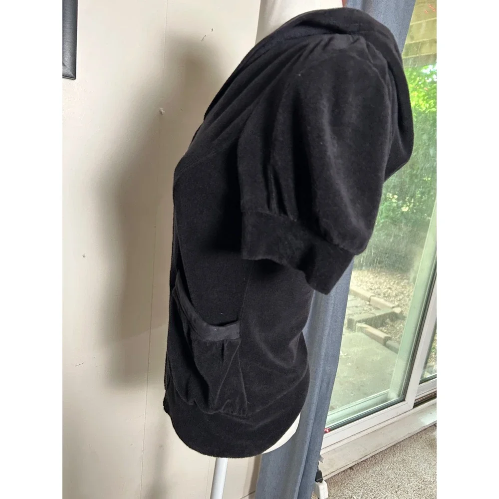 Y2K 2000s VTG Juicy Couture Black Terry Cloth Short Sleeve Zip Up Hoodie S - Picture 3 of 8
